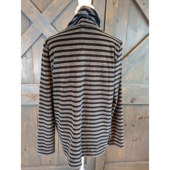 Talbots Pullover Sweatshirt Women's Medium Gray Black Velour Stripe Funnel Neck - Picture 3 of 9